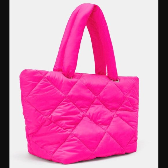 Zara Fuchsia Hot Pink Neon Quilted Shopper Tote NWT - Picture 5 of 11